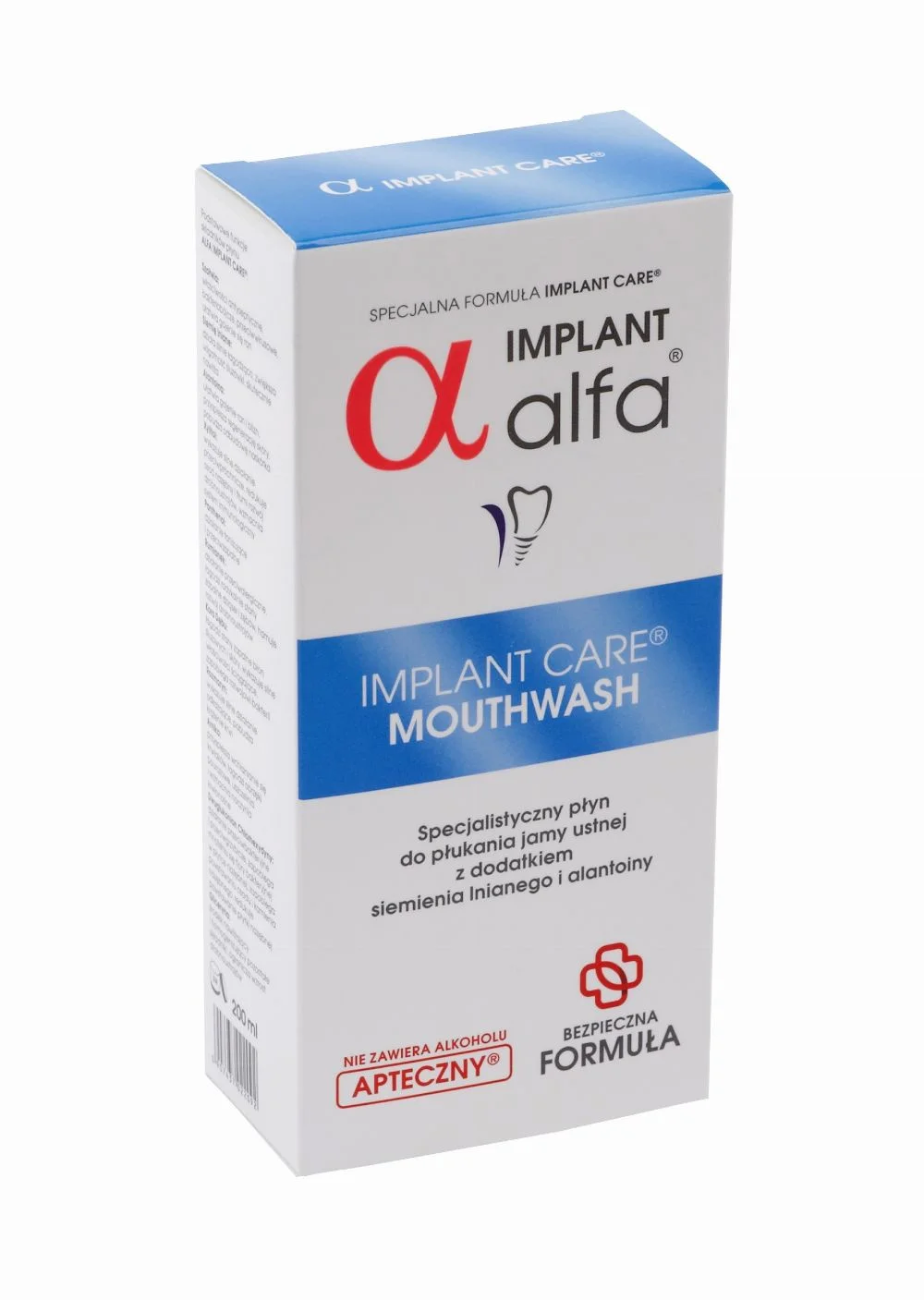 Alfa Implant Care 200 ml – płyn do płukania jamy ustnej dla osób po zabiegu usunięcia zęba lub implantacji