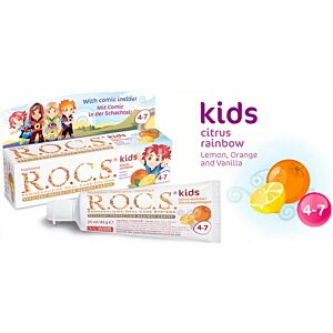 Pasta dla dzieci (4-7 lat) o smaku cytrusowym Rocs KIDS Citrus Rainbow 35 ml