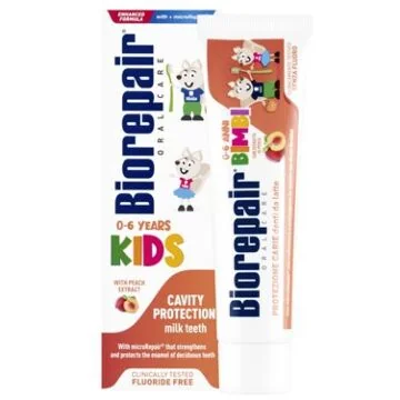 Biorepair Kids – wzmacniająca, brzoskwiniowa pasta dla dzieci (0-6 lat) bez fluoru 50 ml