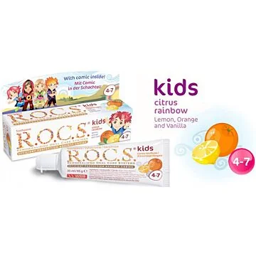 Pasta dla dzieci (4-7 lat) o smaku cytrusowym Rocs KIDS Citrus Rainbow 35 ml