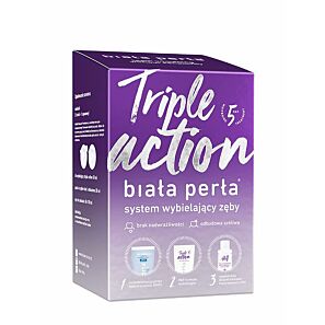 Zestaw do wybielania zębów Biała Perła Triple Action – pasta wybielająca 30 ml,  żel wybielający 50 ml, płyn do płukania 100 ml, 3 nakładki do formowania