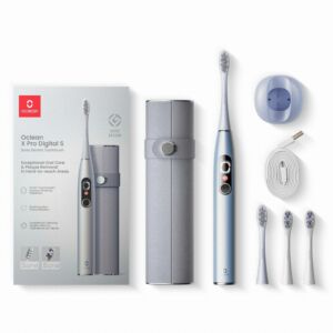 Zestaw Oclean X Pro Digital - kolor srebrny – szczoteczka soniczna + 3 dodatkowe końcówki + etui