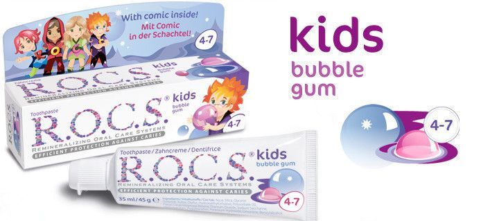 ROCS Pasta dla dzieci (4-7 lat) o smaku gumy balonowej Rocs KIDS Bubble Gum 35 ml