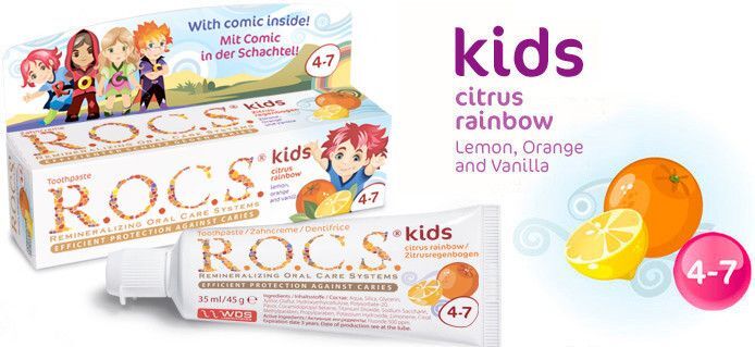 ROCS Pasta dla dzieci (4-7 lat) o smaku cytrusowym Rocs KIDS Citrus Rainbow 35 ml