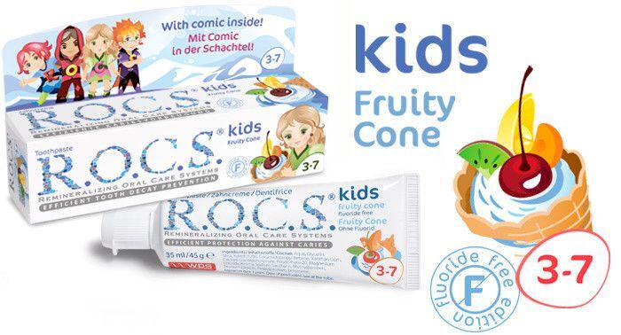 Nieznana Pasta dla dzieci (3-7 lat) bez fluoru Rocs Kids o smaku lodów 35ml — Składniki i ocena