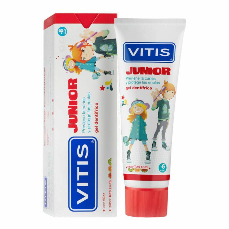 Dentaid Dentaid VITIS Junior - pasta do zębów w żelu o smaku tutti frutti 75 ml — Składniki i ocena