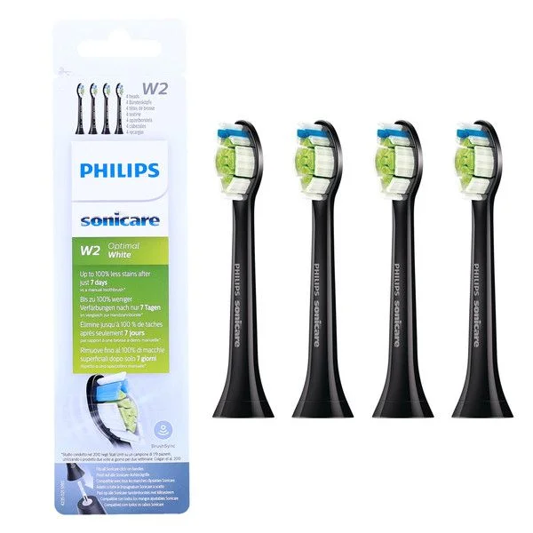 Philips Sonicare Optimal White W2 – wybielające końcówki do szczoteczki sonicznej w kolorze czarnym (HX6064/11) 4 szt.