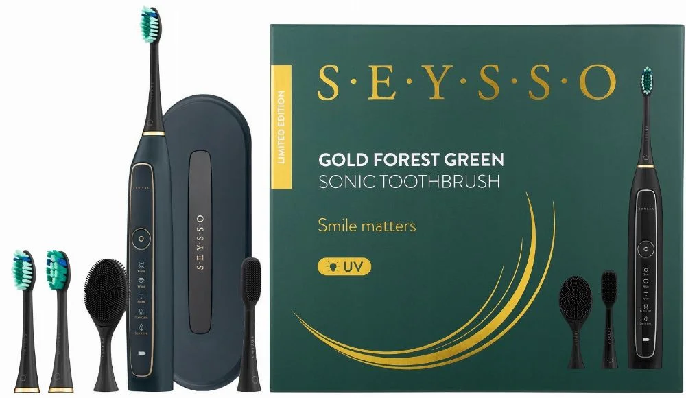 SEYSSO Gold Forest Green - szczoteczka soniczna z końcówką do oczyszczania twarzy