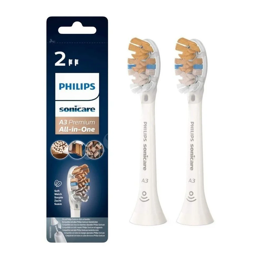 Philips Sonicare A3 Premium All-in-One Prestige – standardowe końcówki do szczoteczki sonicznej w kolorze białym 2 szt. (HX9092/10)