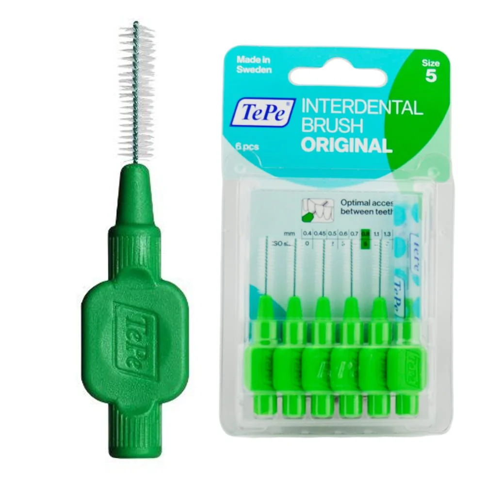 Szczoteczki międzyzębowe z bioplastiku  TePe Original 6 szt. zielone – 0.8 mm