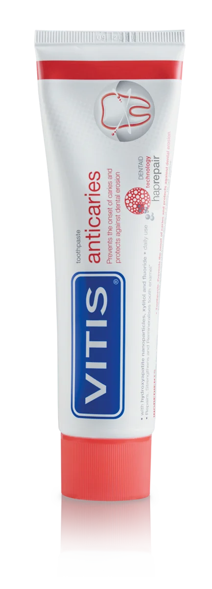 Vitis Anticaries 100 ml – przeciwpróchnicza pasta do zębów, zapobiegająca erozji szkliwa