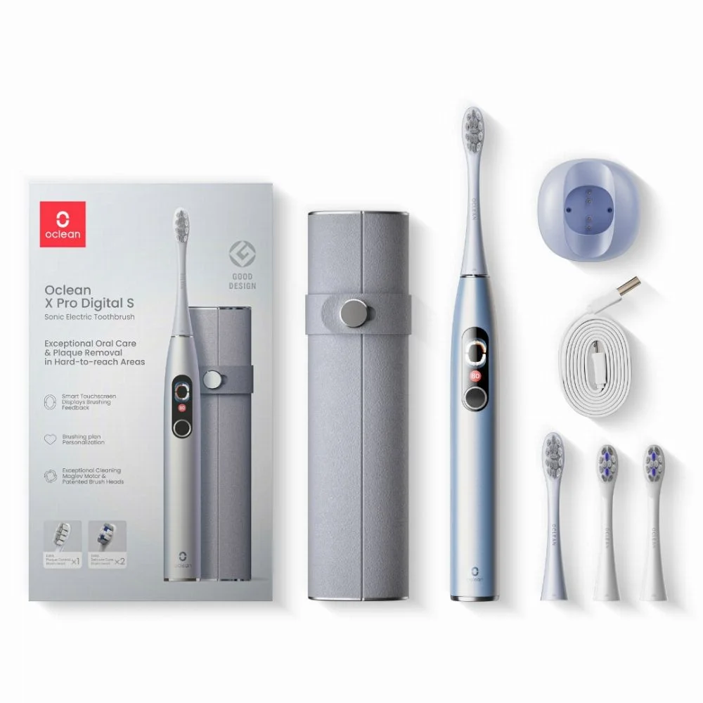 Zestaw Oclean X Pro Digital - kolor srebrny – szczoteczka soniczna + 3 dodatkowe końcówki + etui